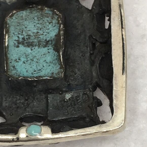 Sterling Silver 925 Mexico Chunky Faux Turquoise Dyed Howlite Pendant & Earrings - Picture 6 of 16